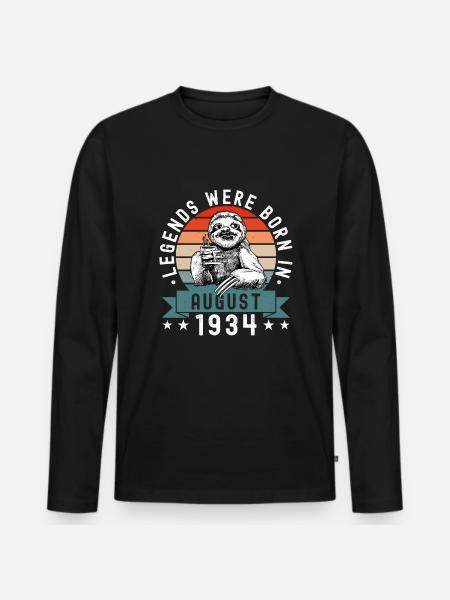 Legender blev født i august 1934 Defektere Sloth - Premium økologisk langærmet T-shirt til mænd - sort