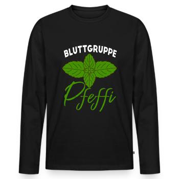 Blutgruppe Pfeffi - Männer Premium Bio Langarmshirt - Schwarz - Vorne - Nico (187cm)