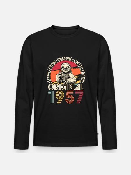 1957 Birthday vintage vintage sloth gift - Men's Premium Organic Long Sleeve Shirt - black