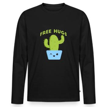 Câliner le cactus. Câlins gratuits - T-shirt manches longues Premium bio Homme - noir - Devant - Nico (187cm)