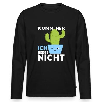 Komm her, ich beiße nicht. Kuscheln Kaktus - Männer Premium Bio Langarmshirt - Schwarz - Vorne - Nico (187cm)