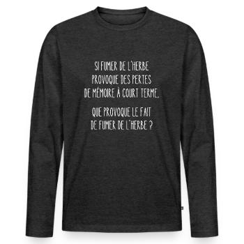 pertes de mémoire - T-shirt manches longues Premium bio Homme - anthracite chiné - Devant - Nico (187cm)
