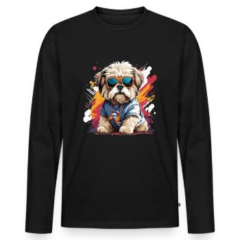 Shih Tzu mignon chien cool mignon - T-shirt manches longues Premium bio Homme - noir - Devant - Nico (187cm)