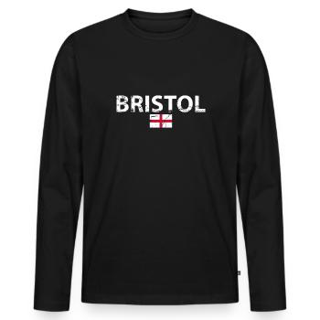 Bristol Angleterre Vintage Drapeau anglais Anglais - T-shirt manches longues Premium bio Homme - noir - Devant - Nico (187cm)