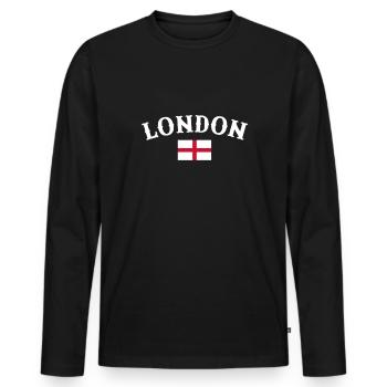 Londres Angleterre Anglais Drapeau Anglais - T-shirt manches longues Premium bio Homme - noir - Devant - Nico (187cm)