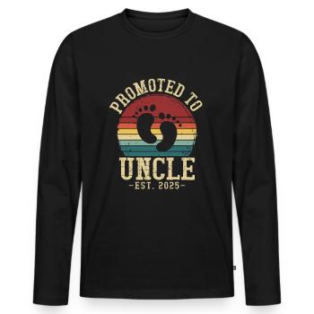 Promoted to uncle set for 2025 - Men's Premium Organic Long Sleeve Shirt - black - Front - Nico (187cm)