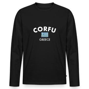 Corfu Greece Greek Flag Greek - Men's Premium Organic Long Sleeve Shirt - black - Front - Nico (187cm)