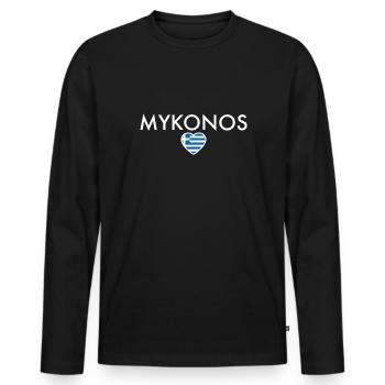 Mykonos Grèce Drapeau grec Grec - T-shirt manches longues Premium bio Homme - noir - Devant - Nico (187cm)