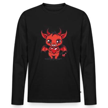 Teufelchen mit Herz - Männer Premium Bio Langarmshirt - Schwarz - Vorne - Nico (187cm)