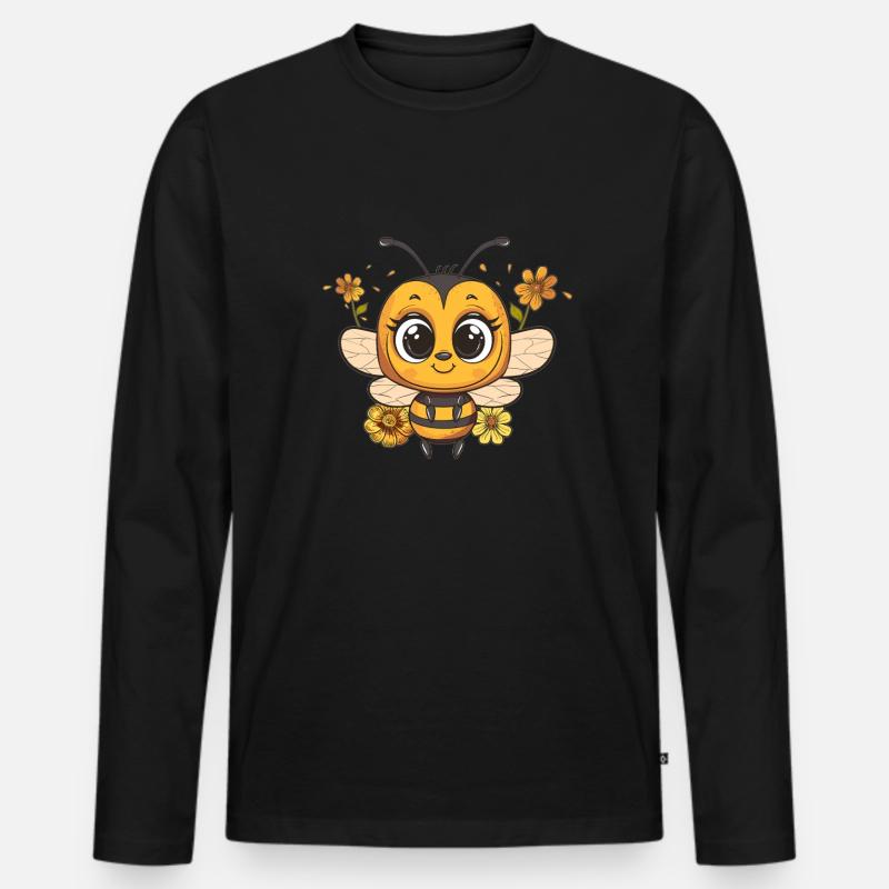 Blumenbiene mit Charme - Männer Premium Bio Langarmshirt - Schwarz