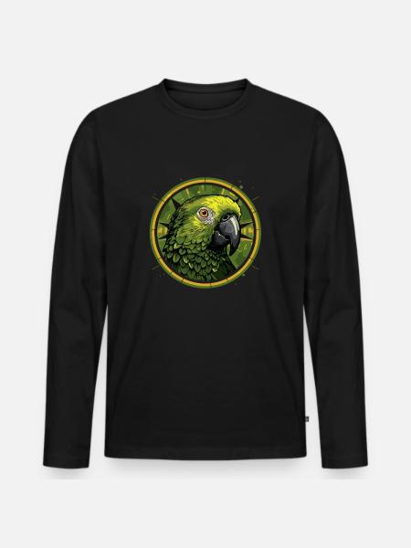 Green Parrot Head - Men's Premium Organic Long Sleeve Shirt - black