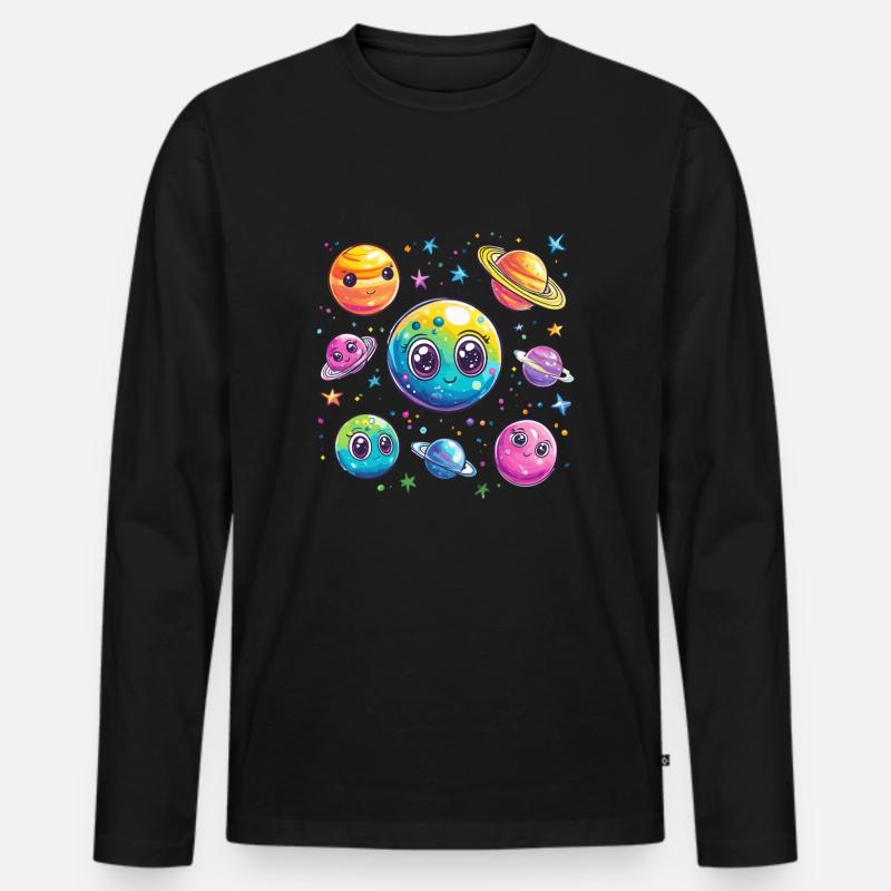 Bunte Planetenfreunde - Männer Premium Bio Langarmshirt - Schwarz