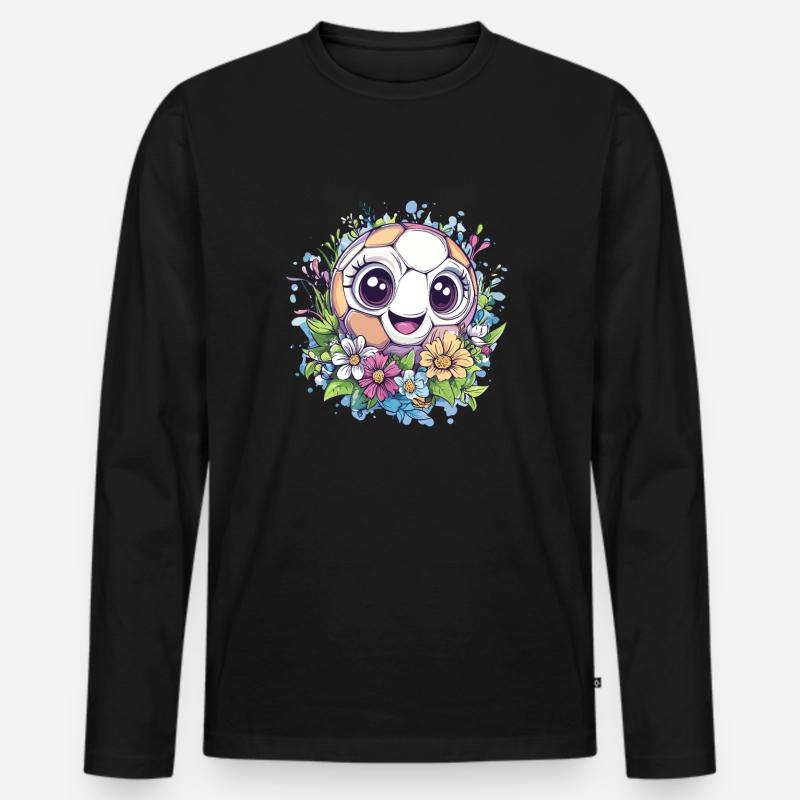 Fußball mit Blumen - Männer Premium Bio Langarmshirt - Schwarz