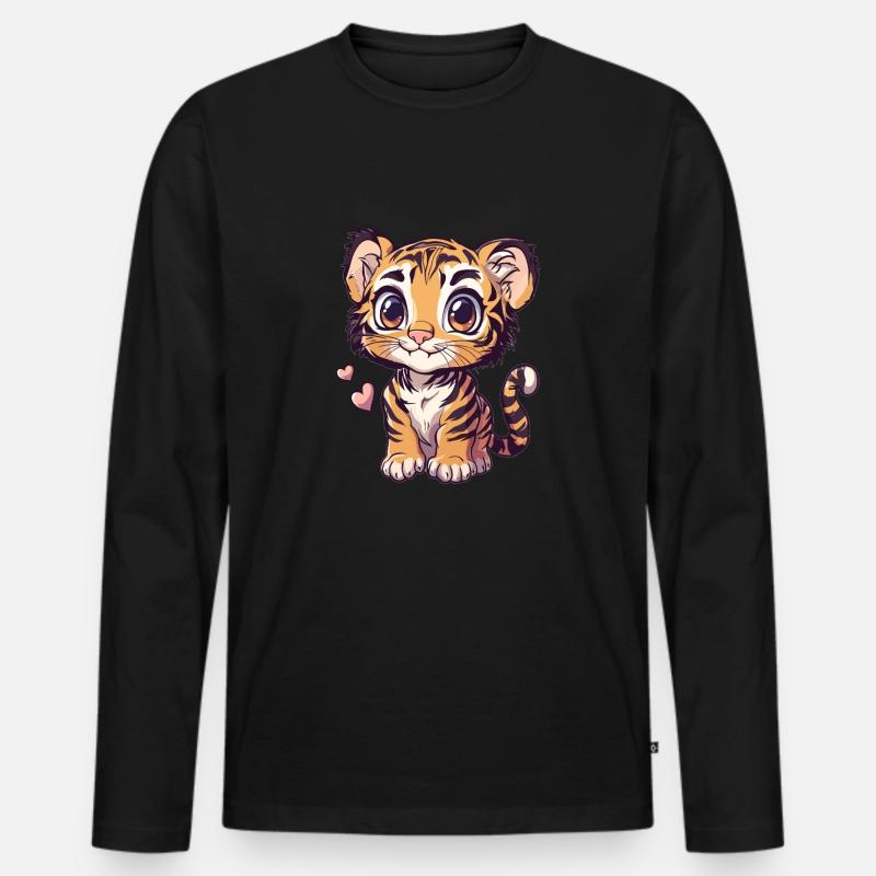 Tigerbaby mit Herzchen - Männer Premium Bio Langarmshirt - Schwarz