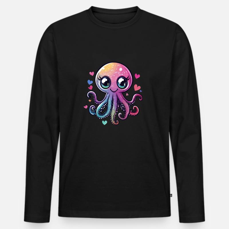 Glitzerkrake mit Herzchen - Männer Premium Bio Langarmshirt - Schwarz