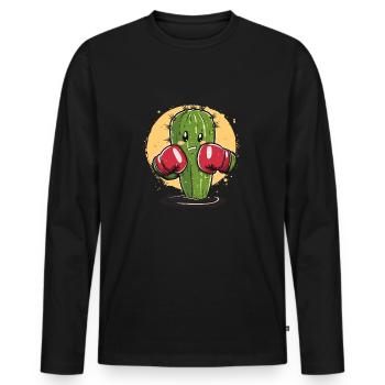 Box-Kaktus mit Power - Männer Premium Bio Langarmshirt - Schwarz - Vorne - Nico (187cm)