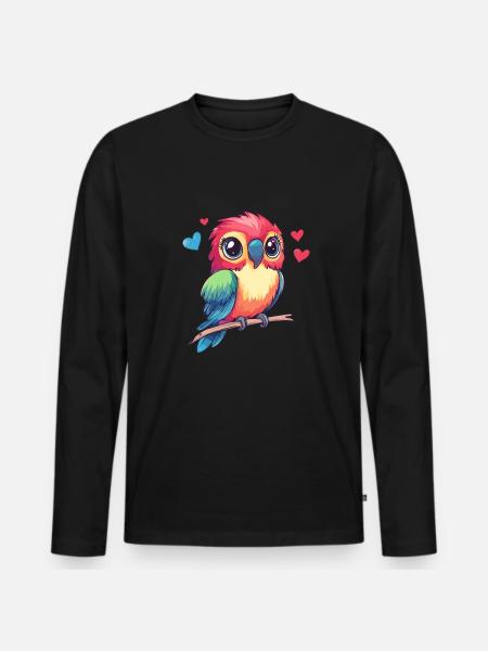 Papagei mit Herzen - Männer Premium Bio Langarmshirt - Schwarz