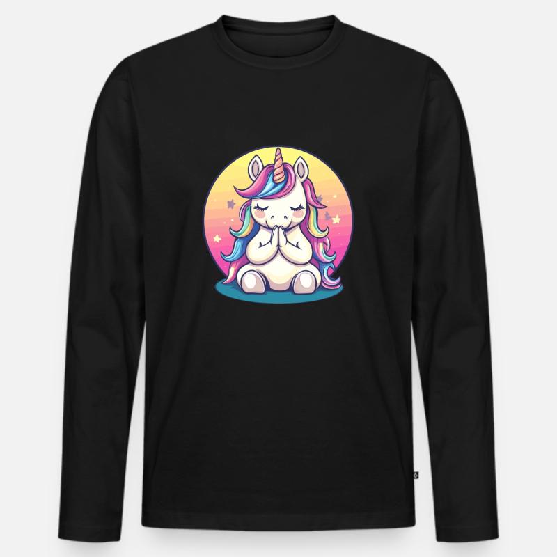 Meditierendes Einhorn - Männer Premium Bio Langarmshirt - Schwarz