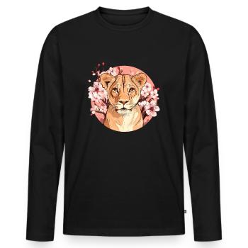 Lioness with flowers - Men's Premium Organic Long Sleeve Shirt - black - Front - Nico (187cm)