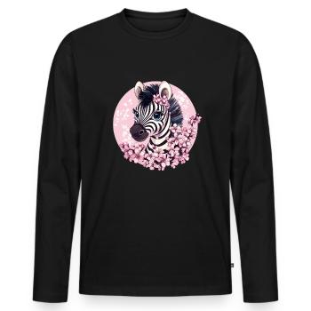Zebra mit Kirschblüten - Männer Premium Bio Langarmshirt - Schwarz - Vorne - Nico (187cm)