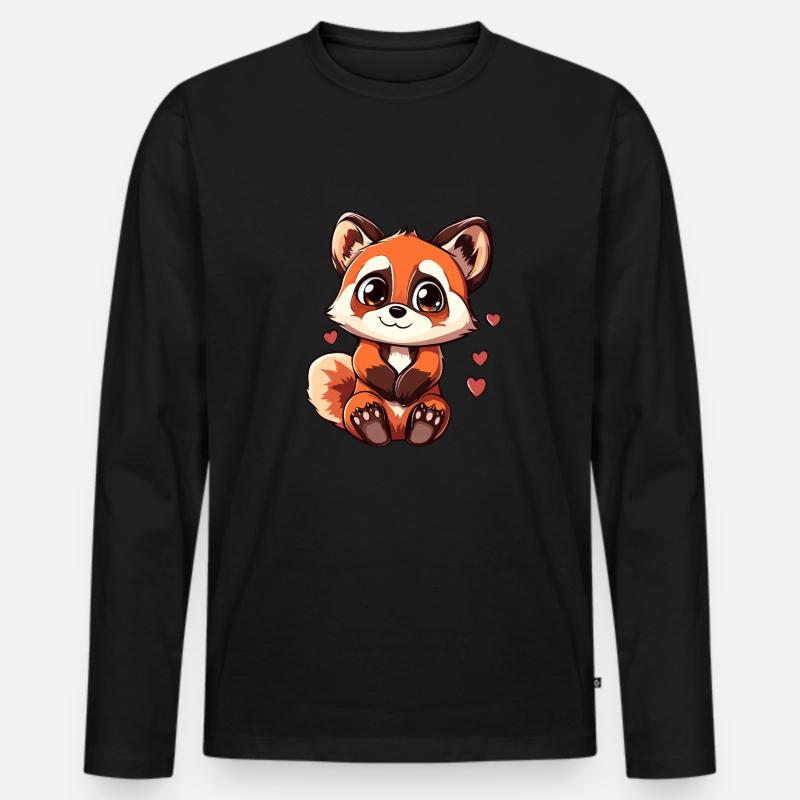 Roter Panda Cartoon Stil - Männer Premium Bio Langarmshirt - Schwarz
