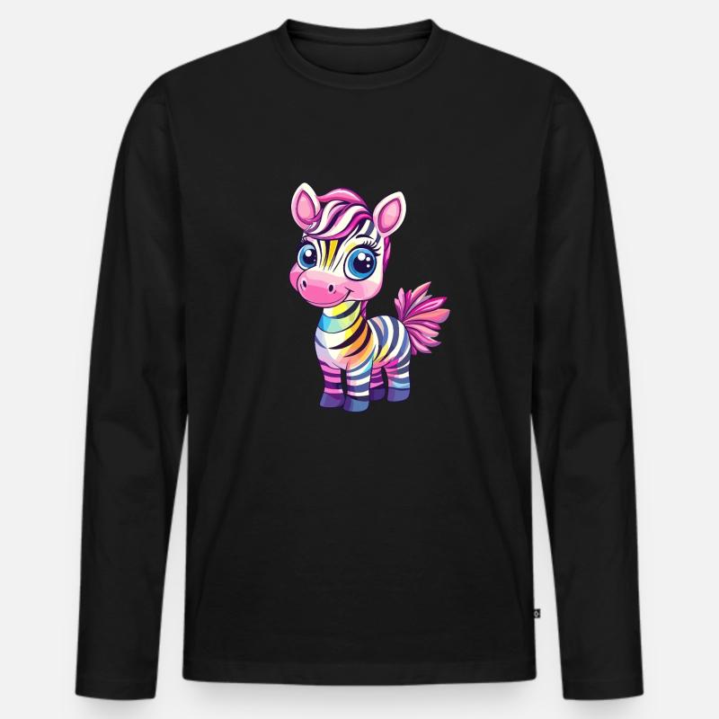 Regenbogen Zebra Kindermotiv - Männer Premium Bio Langarmshirt - Schwarz