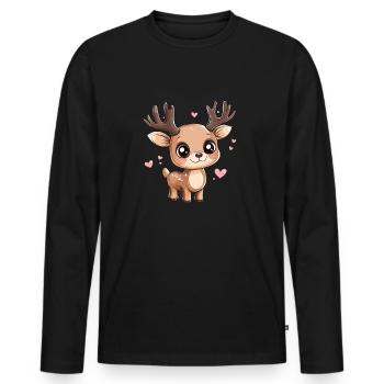 Fawn with hearts - Men's Premium Organic Long Sleeve Shirt - black - Front - Nico (187cm)