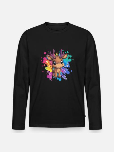 Rehkitz auf Farbexplosion - Männer Premium Bio Langarmshirt - Schwarz
