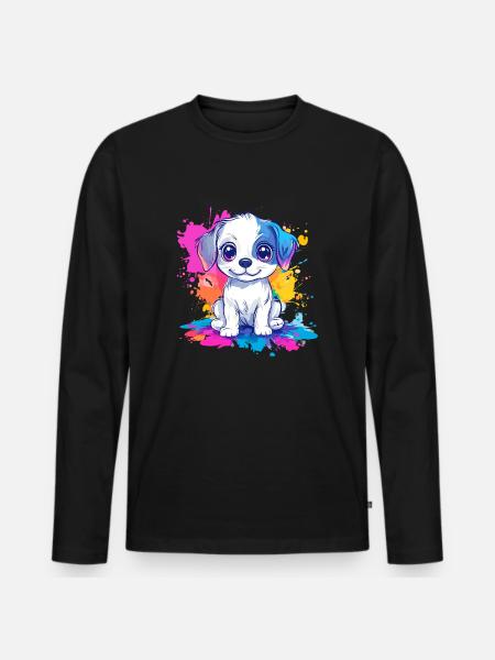 Puppy on paint splash - Men's Premium Organic Long Sleeve Shirt - black