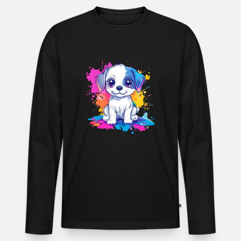 Welpe auf Farbspritzer - Männer Premium Bio Langarmshirt - Schwarz