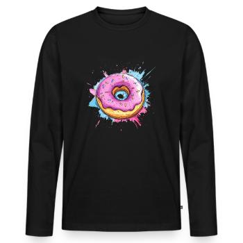 Beignet avec glaçage rose - T-shirt manches longues Premium bio Homme - noir - Devant - Nico (187cm)