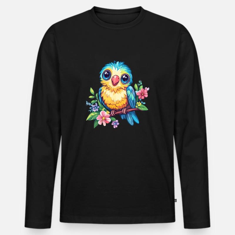 Bunter Vogel mit Blüten - Männer Premium Bio Langarmshirt - Schwarz