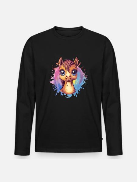 Smiling Pony Portrait - Men's Premium Organic Long Sleeve Shirt - black