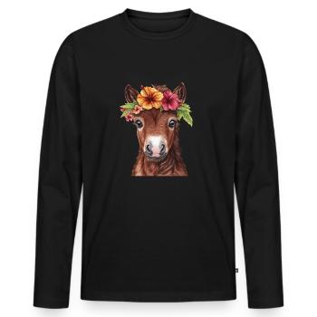 Fohlen mit Blumenkranz - Männer Premium Bio Langarmshirt - Schwarz - Vorne - Nico (187cm)