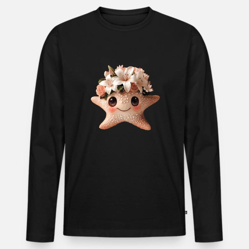 Seestern mit Blumenkranz - Männer Premium Bio Langarmshirt - Schwarz