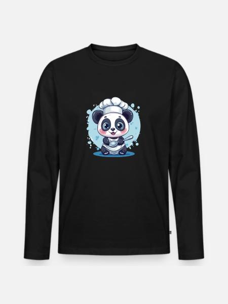 Panda with chef's hat - Men's Premium Organic Long Sleeve Shirt - black