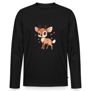 Fawn with hearts - Men's Premium Organic Long Sleeve Shirt - black - Front - Nico (187cm)