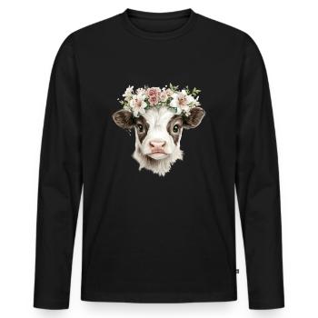 Calf with flowers - Men's Premium Organic Long Sleeve Shirt - black - Front - Nico (187cm)