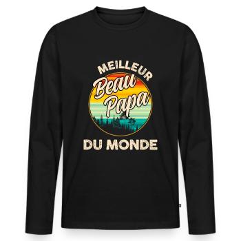 t-shirt meilleur beau papa - T-shirt manches longues Premium bio Homme - noir - Devant - Nico (187cm)