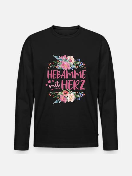 Hebamme mit Herz - Männer Premium Bio Langarmshirt - Schwarz