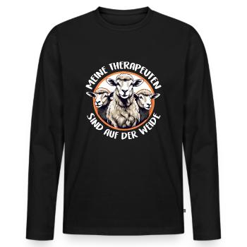Schafe sind meine Therapeuten ich liebe Schafe - Männer Premium Bio Langarmshirt - Schwarz - Vorne - Nico (187cm)
