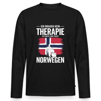 Ich brauch keine Therapie – Angeln in Norwegen - Männer Premium Bio Langarmshirt - Schwarz - Vorne - Nico (187cm)
