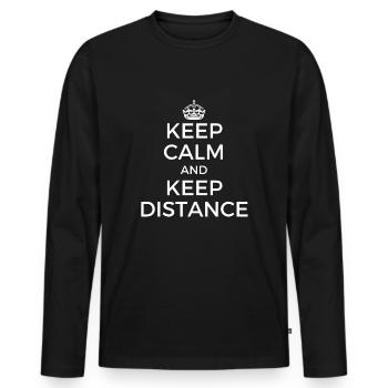 Keep Calm and Keep Distance - Männer Premium Bio Langarmshirt - Schwarz - Vorne - Nico (187cm)