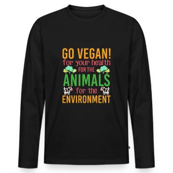 Vegan Vegan Lifestyle Animal Welfare Environmental Protection - Men's Premium Organic Long Sleeve Shirt - black - Front - Nico (187cm)