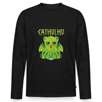 Cathulhu Spruch Design - Männer Premium Bio Langarmshirt - Schwarz - Vorne - Nico (187cm)
