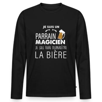 Cadeau rigolo pour parrain humour bière apéro - T-shirt manches longues Premium bio Homme - noir - Devant - Nico (187cm)