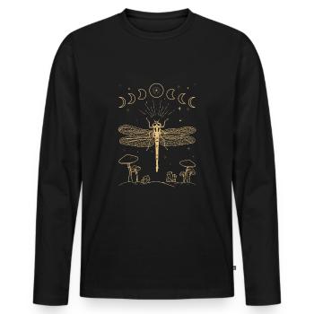 Cottagecore Aesthetics Goblincore Dragonfly Mushrooms Moon - Men's Premium Organic Long Sleeve Shirt - black - Front - Nico (187cm)