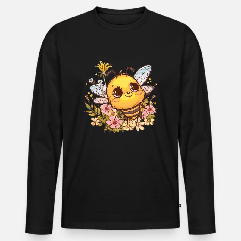 Honigbiene mit Blumenkranz - Männer Premium Bio Langarmshirt - Schwarz