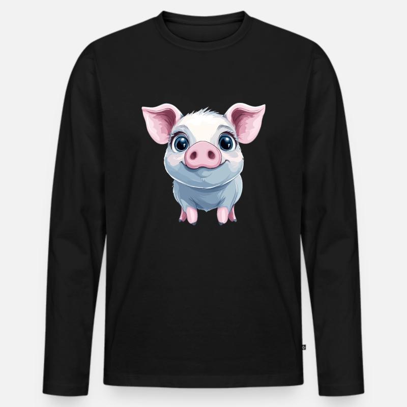 Glückliches rosa Schweinchen - Männer Premium Bio Langarmshirt - Schwarz