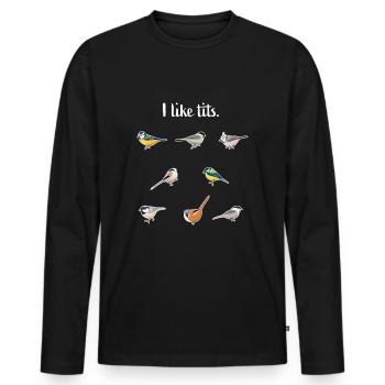 Mésange bleue, Mésange charbonnière et plus d'oiseaux Cadeau drôle - T-shirt manches longues Premium bio Homme - noir - Devant - Nico (187cm)